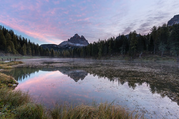 Dolomites: Dawn of color in Lake Antorno!