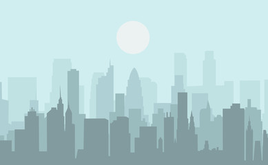 Fototapeta na wymiar Set of cityscape background. Skyline silhouettes. Modern architecture. Urban landscape. Horizontal banner with megapolis panorama. Building icon. Vector illustration