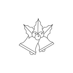 Christmas bell vector icon. Outline flat sign for mobile concept and web design. Christmas bell with holly glyph icon. Symbol, logo illustration. Vector graphics