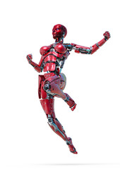 cyborg female comic pose one in a white background