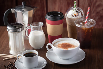 variety of coffee drinks, cafe image