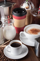 variety of coffee drinks, cafe image