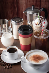 variety of coffee drinks, cafe image