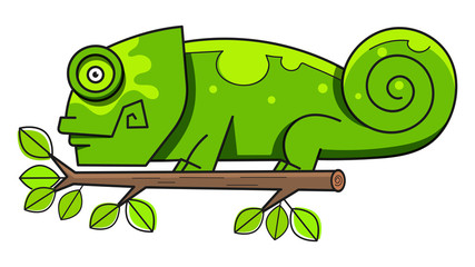 Chameleon On A Branch , Vector Illustration. Suitable For Greeting Card, Poster Or T-shirt Printing.