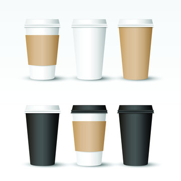 Realistic coffee cappuccino take away cup or to go cup Set,Vector