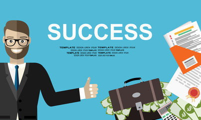 Financial success flat illustration concepts set. Smiling businessman. Business banner template concept. Modern flat design concept for web banners, web sites, printed materials, infographics.