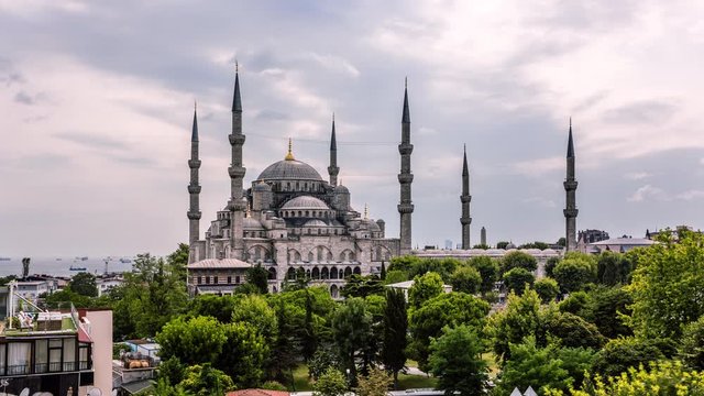 High angle view of The Blue Mosque during Ramadan, Istanbul, Turkey time lapse