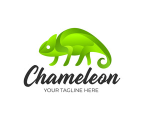 Chameleon and chameleon abstract in ribbon geometric style, logo design. Animal, colorful lizard and reptile, vector design and illustration