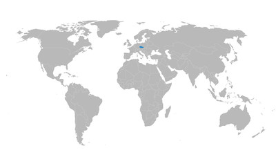 Fototapeta na wymiar Czechia map marked blue on world map vector