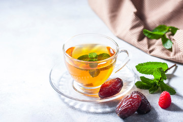 Mint tea with dates. Arabic style