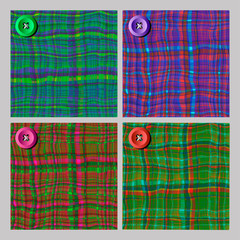 Set of colored vintage checkered fabric with clothes buttons. Vector illustration.