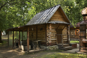 Wooden historical building near Kungur Ice Cave. Perm Krai. Russia