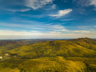 Fototapeta premium sunny autumn golden day at the end of September over the mountain Fortress near the village of Planchesky Shchel in the Western Caucasus - South of Russia
