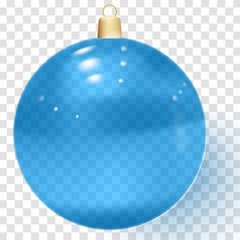Blue realistic Christmas glass ball with shadows