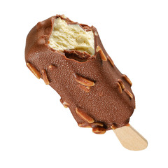 Ice cream popsicle with chocolate coating and almond isolated