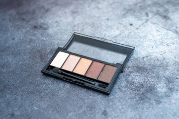 Eyeshadow palette for brown eyes and brush on a black background