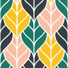 Cute seamless pattern with colorful outline leaves