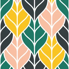 Behang Scandinavische stijl Leuk naadloos patroon met kleurrijke omtrekbladeren