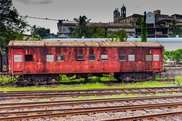 Rusty old train red compartment 