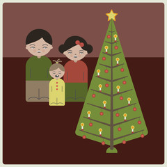 Children watching Christmas tree, vector