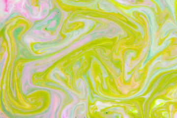 Transparent creativity. Trendy wallpaper. Abstract neon green fluid art on concrete background. Digital art. Abstract green and pink gradient background. Design backdrop