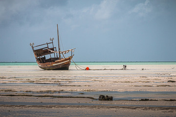 Fototapeta premium Ship stuck on beach at low tide