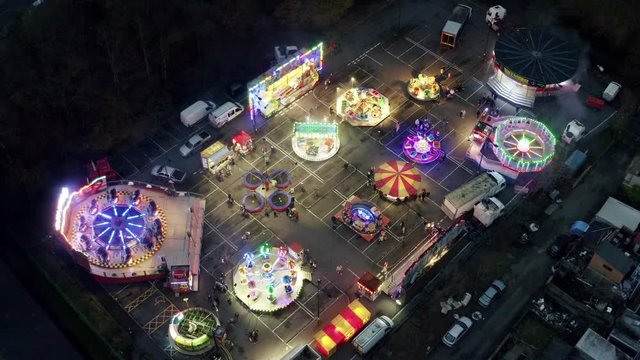 Abertillery Aerial view of christmas canival fair at night