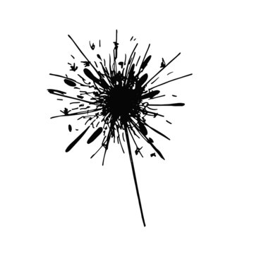 sparkler bright festive. sparks fly to side silhouette on a white background