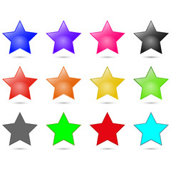 Set of colorful stars vector illustration isolated on white background.