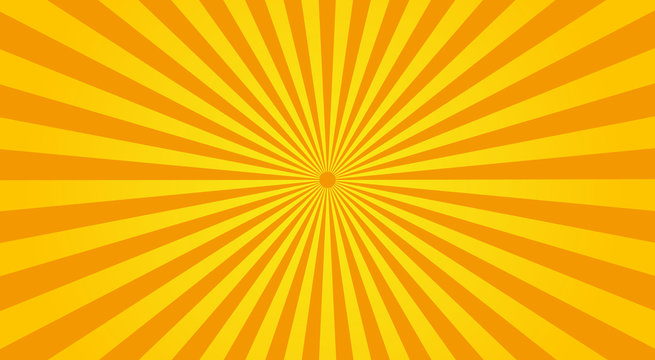 Bright background of sun rays with yellow dots. Abstract background with halftone dots design. Vector illustration.