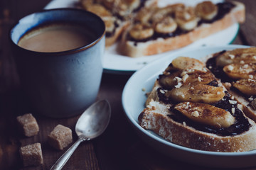 toast with chocolate paste and banana