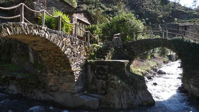 village foz de &eacute;gua beautigul stone shale bridge Portugal 4k