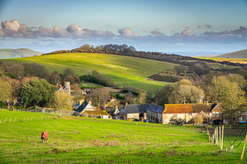 English village in a valley in the Southdowns - obrazy, fototapety, plakaty