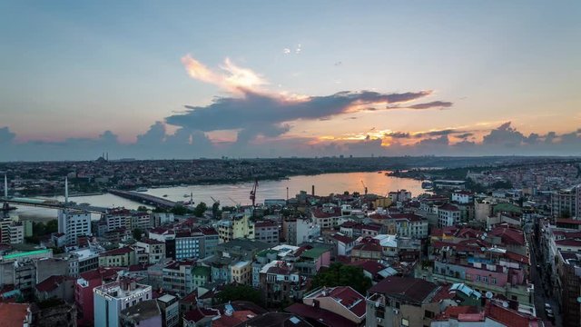 Sunset over the Golden Horn, Istanbul, Turkey time lapse