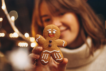 selective focus, noise effect: Merry Christmas and Happy New Year! Christmas cookies, gingerbread...