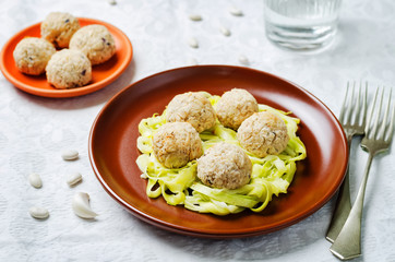 white beans meatballs with zucchini noodles