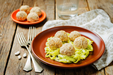 white beans meatballs with zucchini noodles