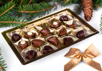 Belgian chocolate pralines with Christmas tree
