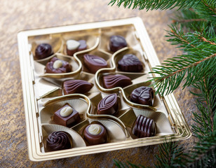 Belgian chocolate pralines with Christmas tree