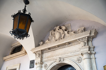 Ornaments on Armeniam tenements in Zamosc city in Poland, example of Lublin renaissance, 16th architecture and decorations © Studio Afterglow