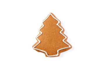 Decorated gingerbread christmas tree isolated on white background