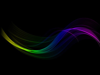 Bright transparent gradient wave on dark background. Vector abstract background.
