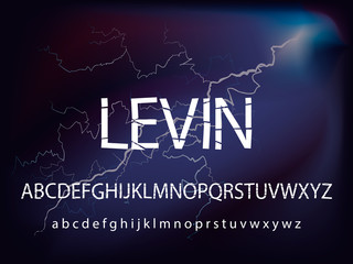 Broken lightning alphabet font. Typography broken design for levin logo game fonts and number with storm strike lightning thunderbolt background. vector illustration