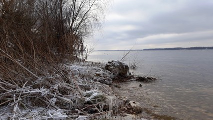 Icing of the Volga river Bank