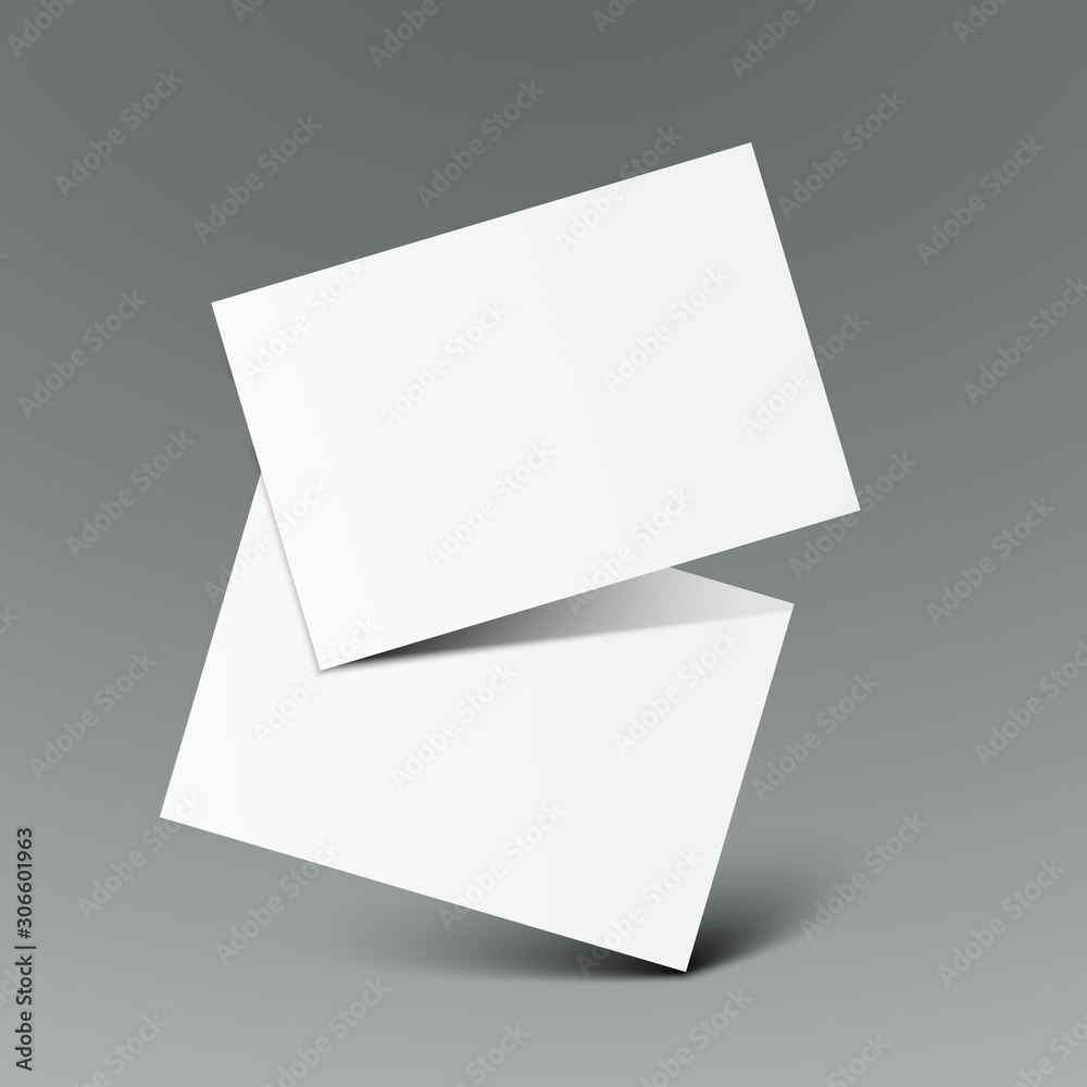 Poster Realistic falling cards paper template mockup with shadows on a gray background – stock vector