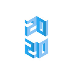 New Year 2020 isometric illustration in minimal style. Vector