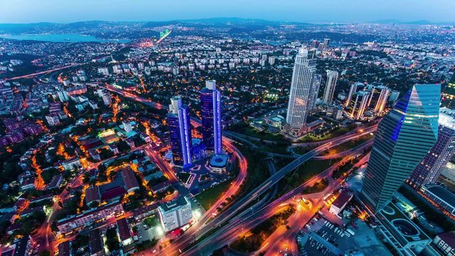 Levent business and financial district of Istanbul, Turkey day to night time lapse