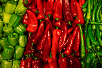 red pepper in supermarket, vegetables, shopping