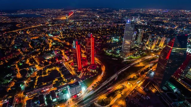 Levent business and financial district of Istanbul, Turkey time lapse at night
