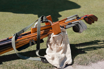 Hickory Golfbag in a Golfbag Stand 